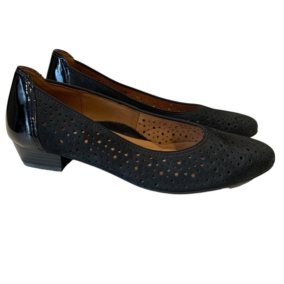 Ara Black Suede Patent Leather Low Kitten Heel Pumps Women's sz US 7 /  EU 37.5 - Picture 1 of 8